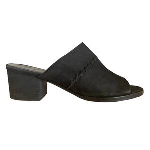 Eileen Fisher Black Leather Kale-nu Slide Sandal Open Toe Block Heel Mules